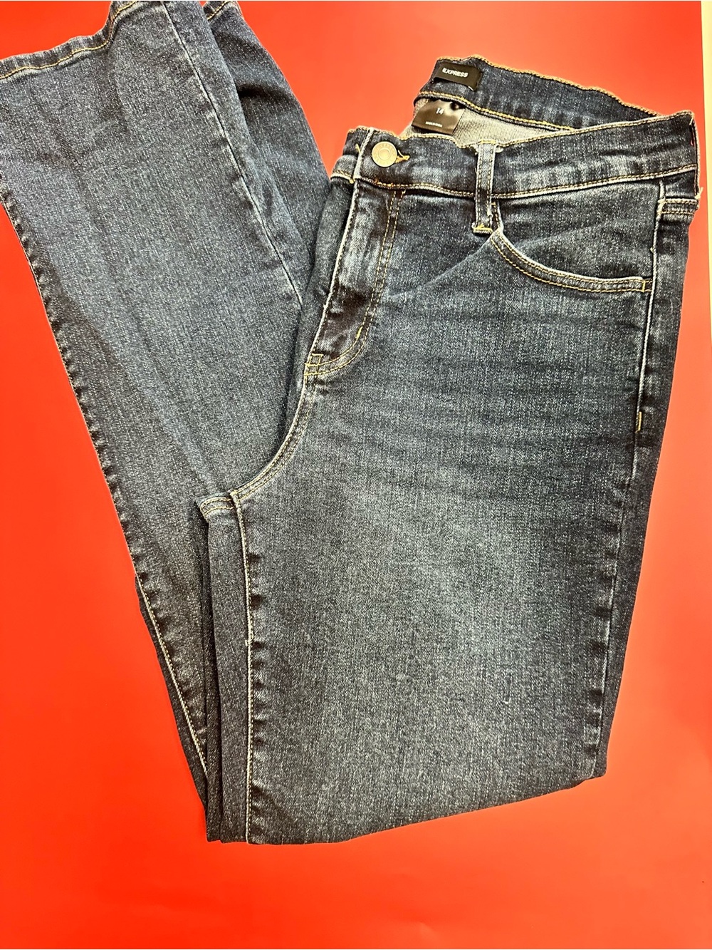 Express Dark Blue Denim Jeans with Contrast Stitching. Size 14